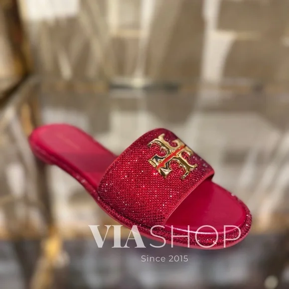 Tory Burch‎ Everly Rhinestone Slides, Red, HOLIDAY EDITION - Picture 4 of 10